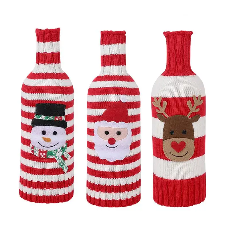 

3 PCS Cute Santa Snowman Reindeer Bottle Cover Christmas Sweater Wine Holders Xmas Navidad Decor New Year Party Decorations