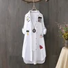 Women Cotton Embroidery Loose Long White Shirts 2025 Spring Autumn New Casual Office Lady Blouse Female Top Loose shirt