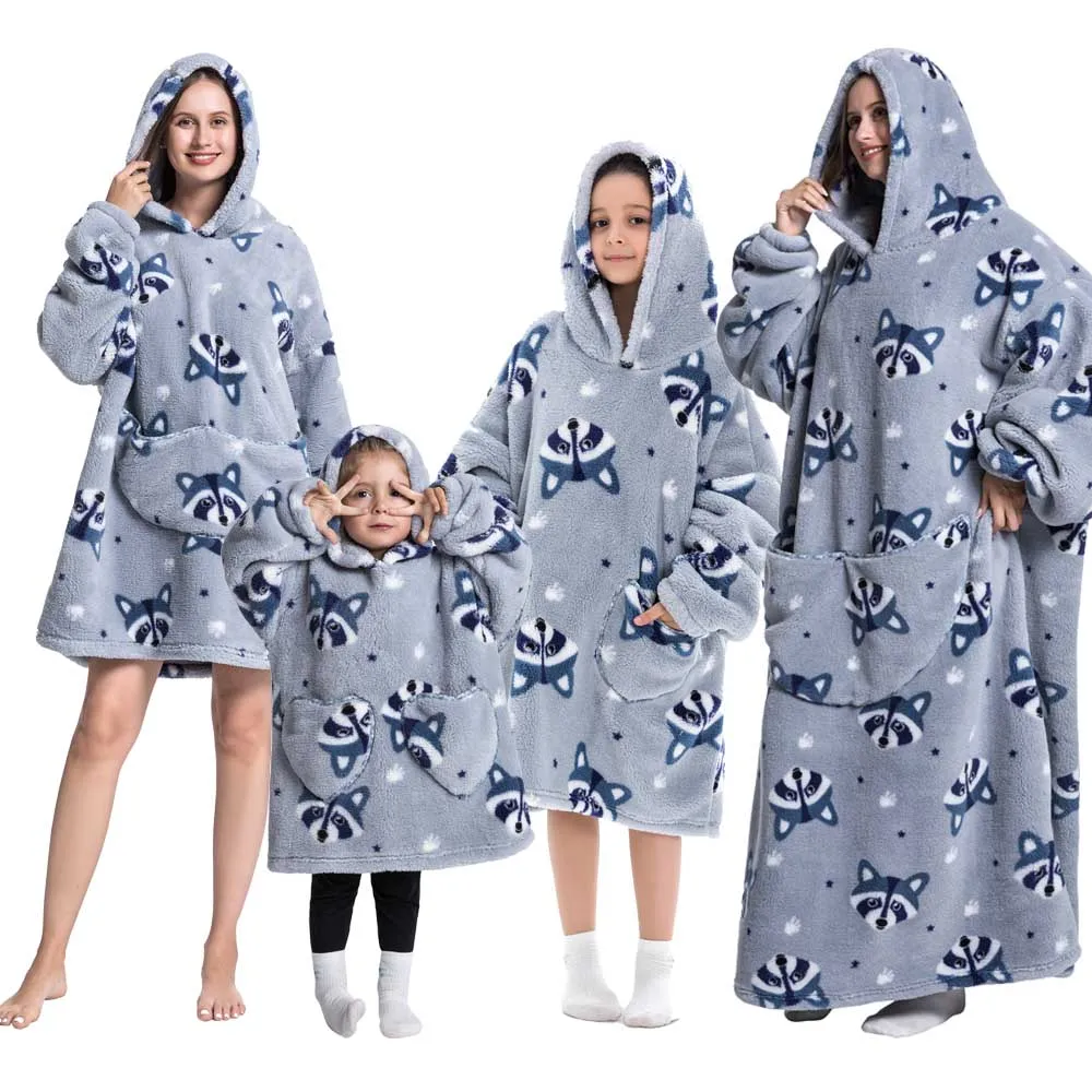 Family Matching Pajamas Super Long Robes for Kids Children Bathrobes One Piece Oversized Hoodies Wearable TV Blanket Sweatshirts