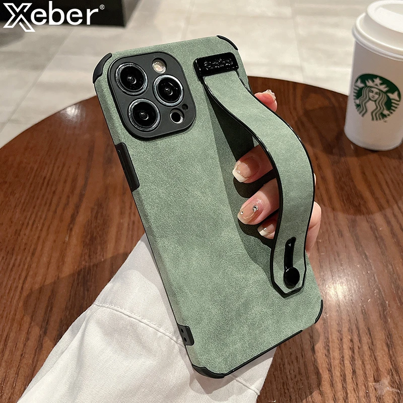 Luxury Wrist Strap Lambskin Leather Case For iPhone 14 13 12 11 Pro Max