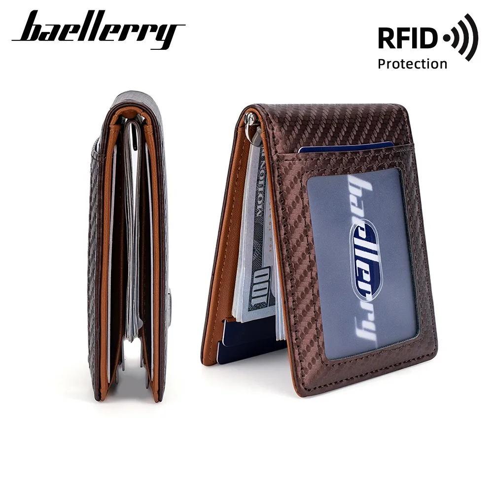 Baellerry Minimalist RFID Short Wallet, Plain Shade PU Leather Slim Bifold for Daily Use