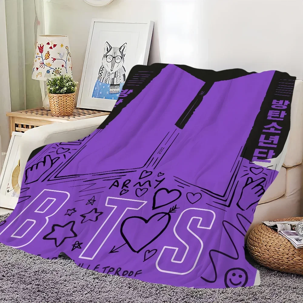 Flannel idol warm KPOP comfort soft plush blanket for art Band sofa living room office bedroom cartoon travel gift b-B-BTSs-s 2