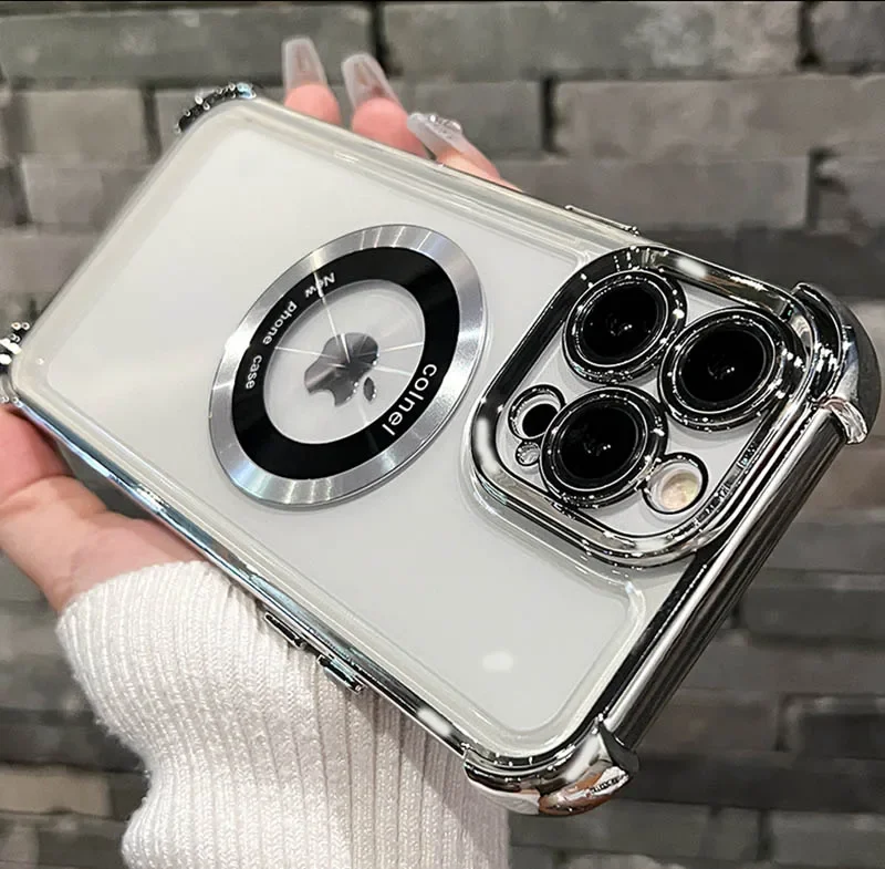 Luxury Simplicity Plating Shockproof Phone Case with Magnetic Wireless Charging Compatibility