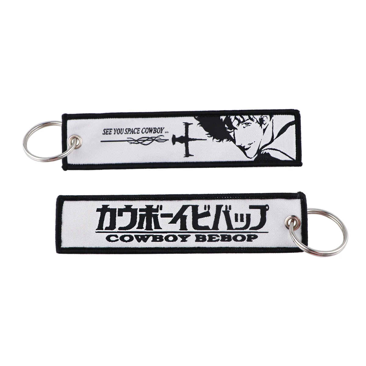 Embroidered Anime Key Ring with Decorative Charm