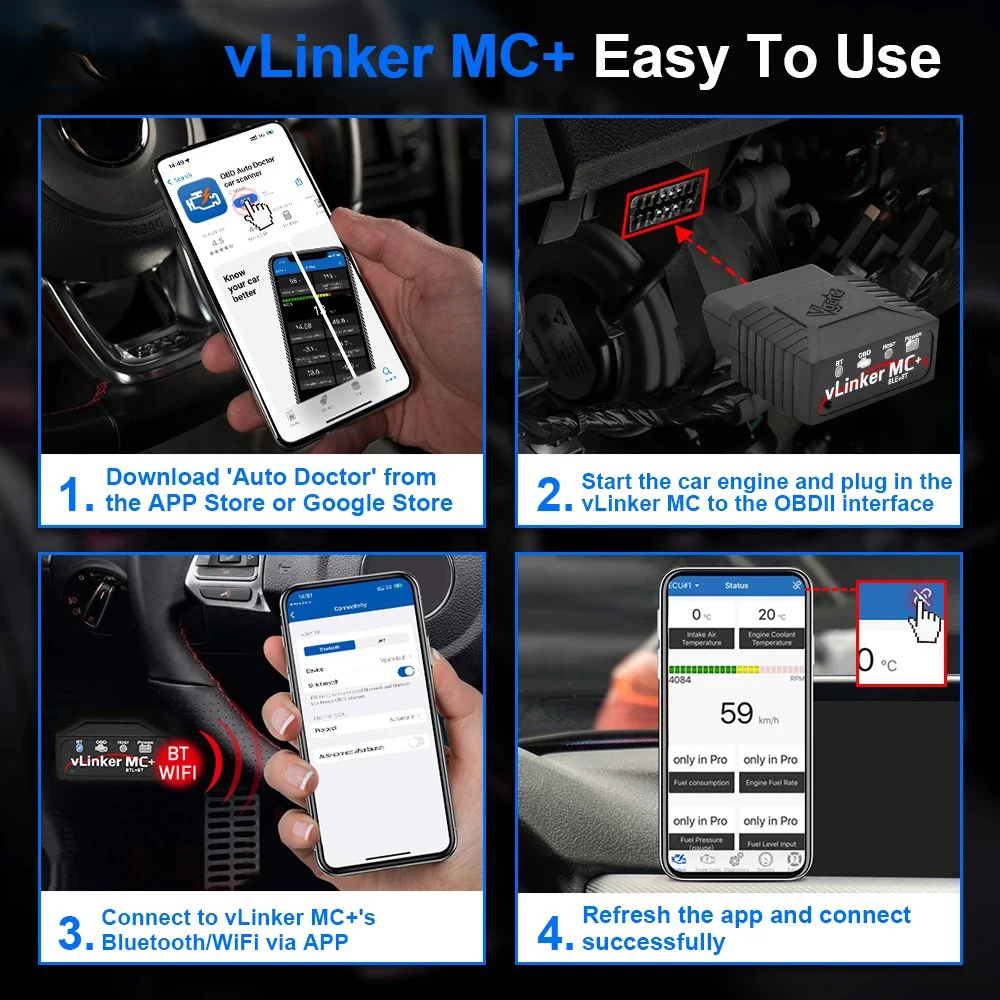 Car Diagnostic Scanner Tool OBDIICAT-VLinker MC+ ELM327 Bluetooth 3.0 4.0 OBD2 ELM 327 Wifi For IOS Android Device