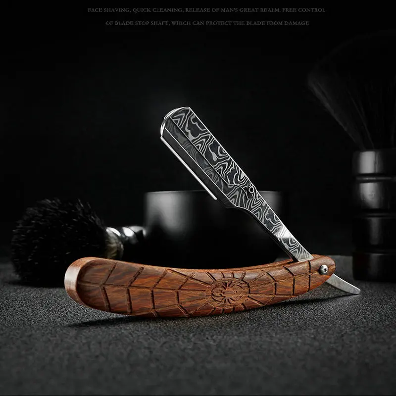 

10pcs wooden manual shaver professional straight edge stainless steel sharp barber razor folding shaving knife shave beard cut