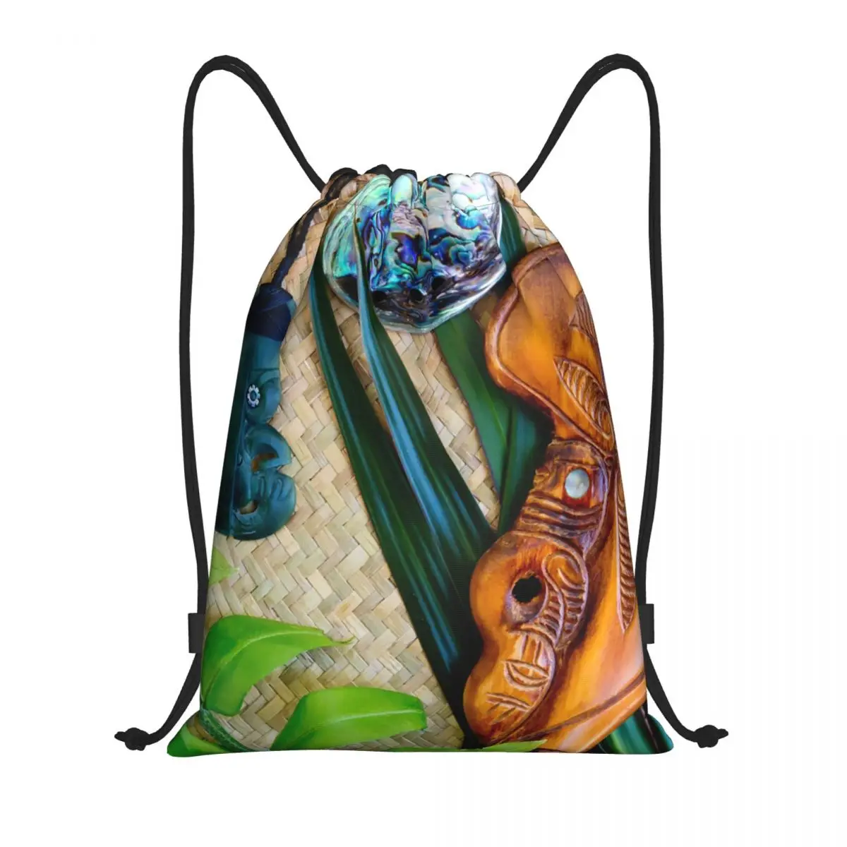 

NZ Maoris Theme Drawstring Bags Men Women Foldable Sports Gym Sackpack Toki Tiki Greenstone And Patu Training Storage Backpacks