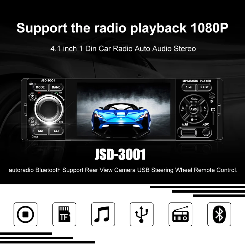 Hippcron Car Radio 1 Din Autoradio 4022D Bluetooth 4.1 Screen Support Rear  View Camera Steering Wheel Contral Car Stereo - AliExpress
