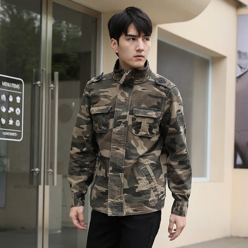 Men's New Autumn and Winter Cotton Casual Camouflage Tooling Jacket Unhooded Jacket Military Uniform Jacket  Mens Jacket