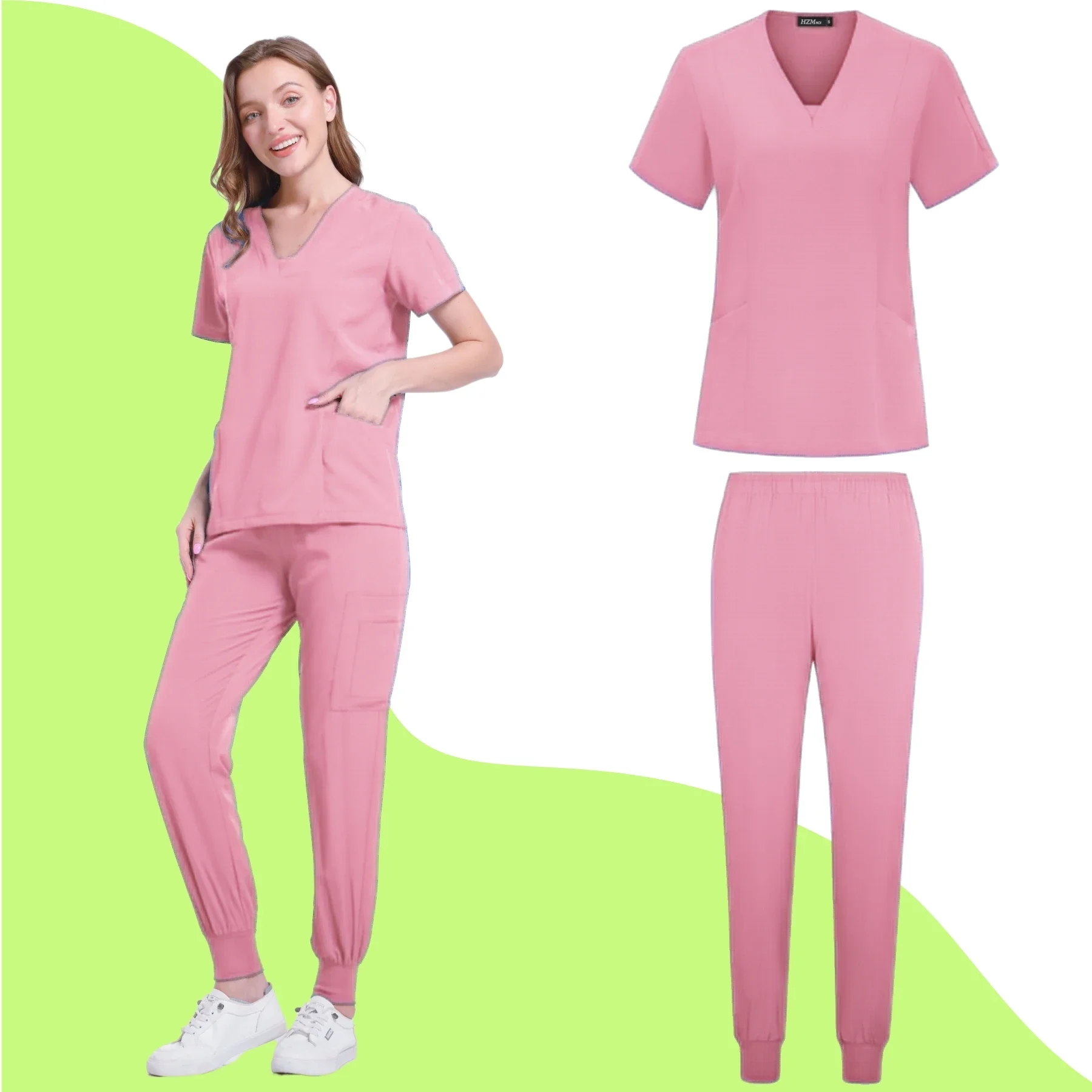 Women Medical Uniforms Elastic Scrubs Sets Hospital Surgical Gowns Short Sleeve Tops Pant Nursing Accessories Doctors Clothes