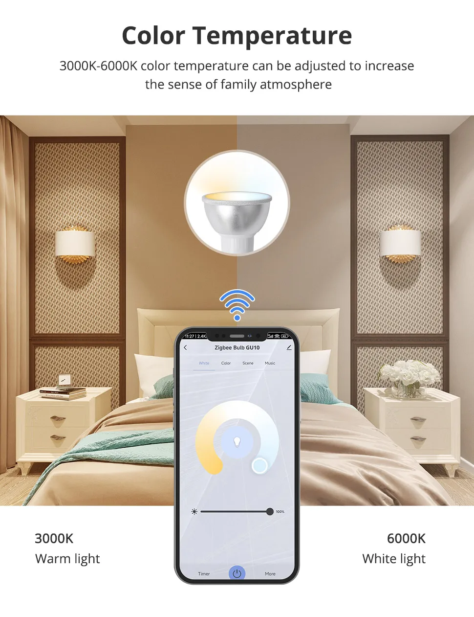 Benexamrt Zigbee GU10 LED Light Bulb RGBCW Dimmable Spotlighting Alexa Siri Voic