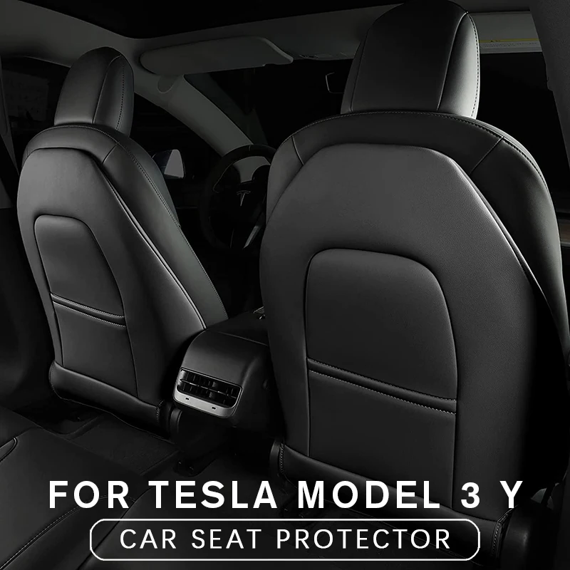 ForTeslaModel3YLeatherSeatBackKickProtectorsKickMatsCenter