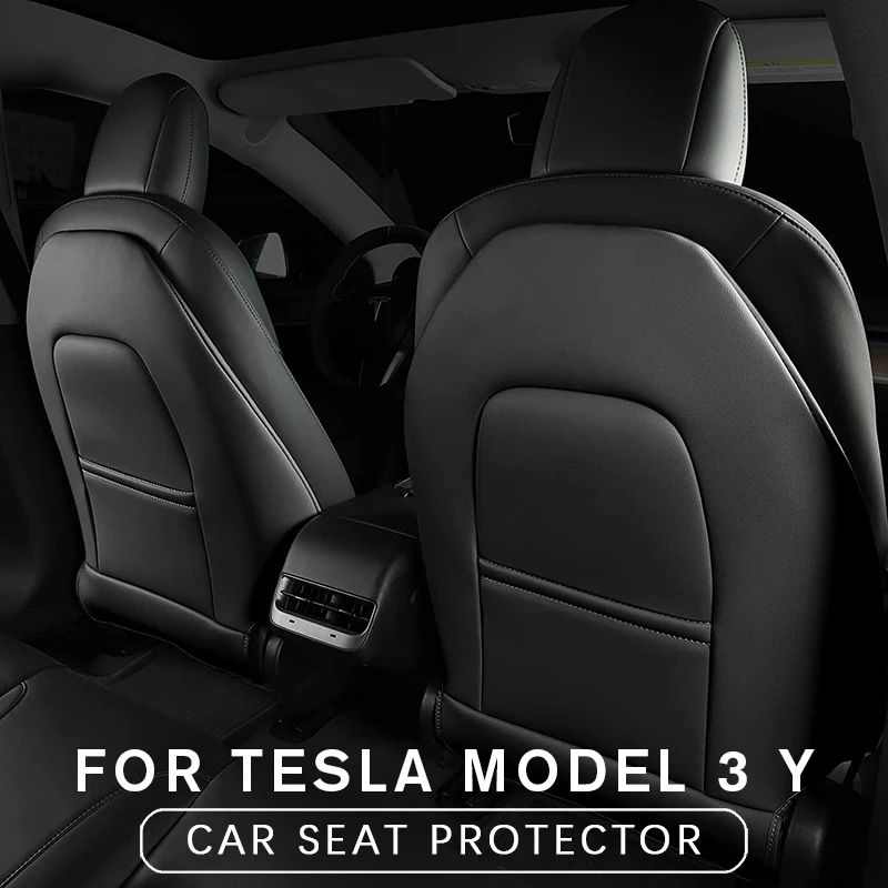 For Tesla Model 3 Y Leather Seat Back Kick Protectors Kick Mats Center