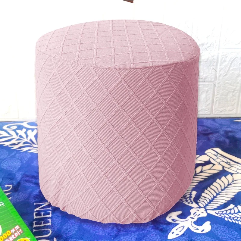 Fodera Elastica Per Ottomano Rotondo, In Jacquard Spandex Blu, Diametro 48-55 Cm, Altezza 43-45 Cm, Antiscivolo E Lavabile - 2