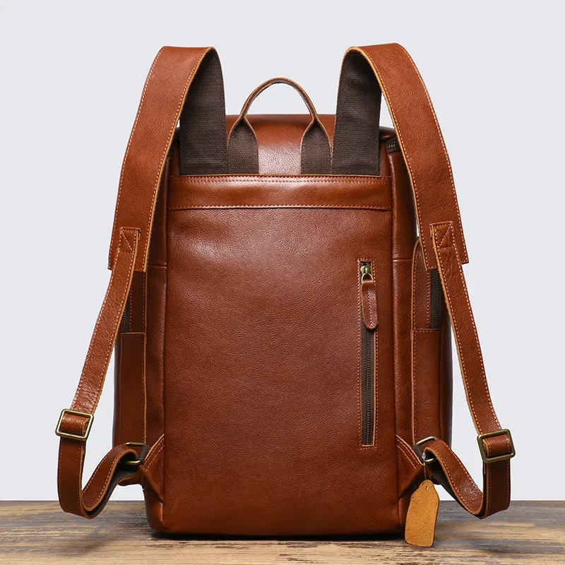 Genuine Leather Men's Travel Backpack Vegetable Tanned Cowhide Multifunctional Laptop Bag