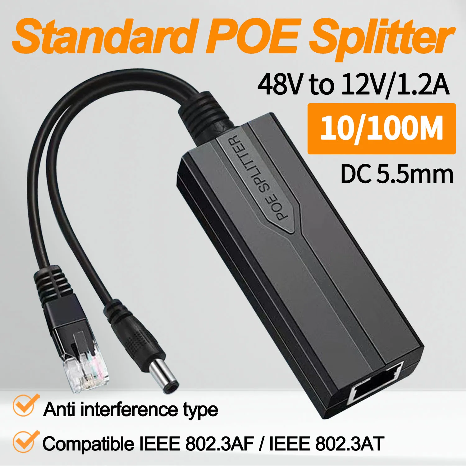 

POE Splitter Adapter Active Adaptive Separator Cable Supply Module Injector Non-Isolated 48V to 12V DC For Video And Power 1.2A