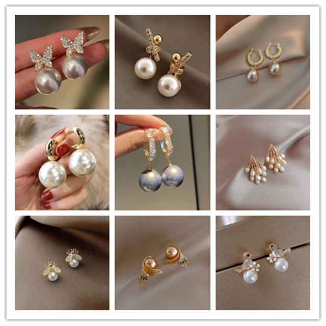 CZ Real Pearls with Stones Earrings » Buy online from