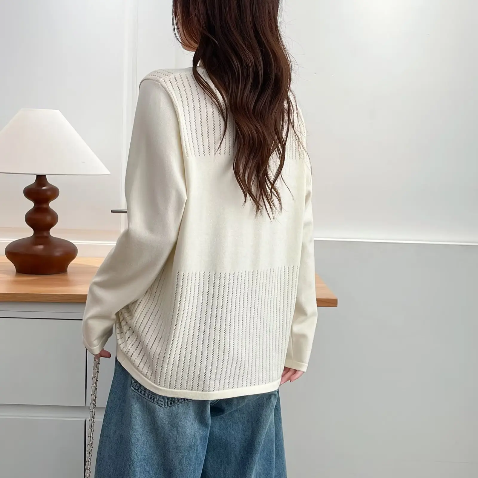 Fashion Plus Size Women's Sweater 2025 Autumn New Style Hollowed Out Pleated Long Sleeved Knitted Fake Two Pieces Jumpers 2573