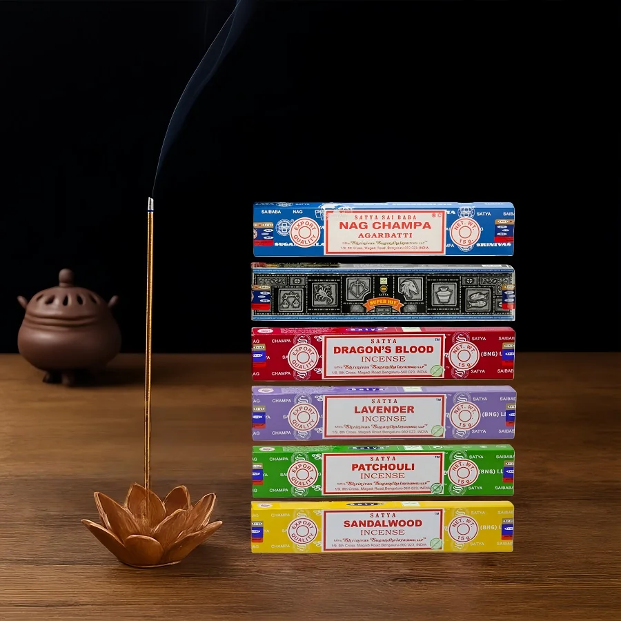 Satya Sai Baba 15g Hand-Rolled Incense Sticks 6 Scents Sandalwood Lavender Dragon's Blood Agarwood Patchouli