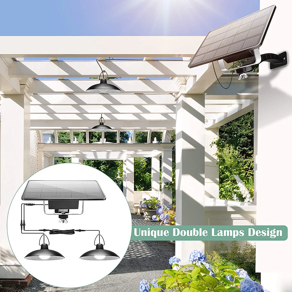 IP65 Waterproof Double Head Solar Pendant Light Outdoor Indoor Solar Lamp With Cable Suitable for courtyard, garden, indoor etc, 5 IP65 Waterproof Double Head Solar Pendant Light Outdoor Indoor Solar Lamp With Cable Suitable for courtyard, garden, indoor etc, 5