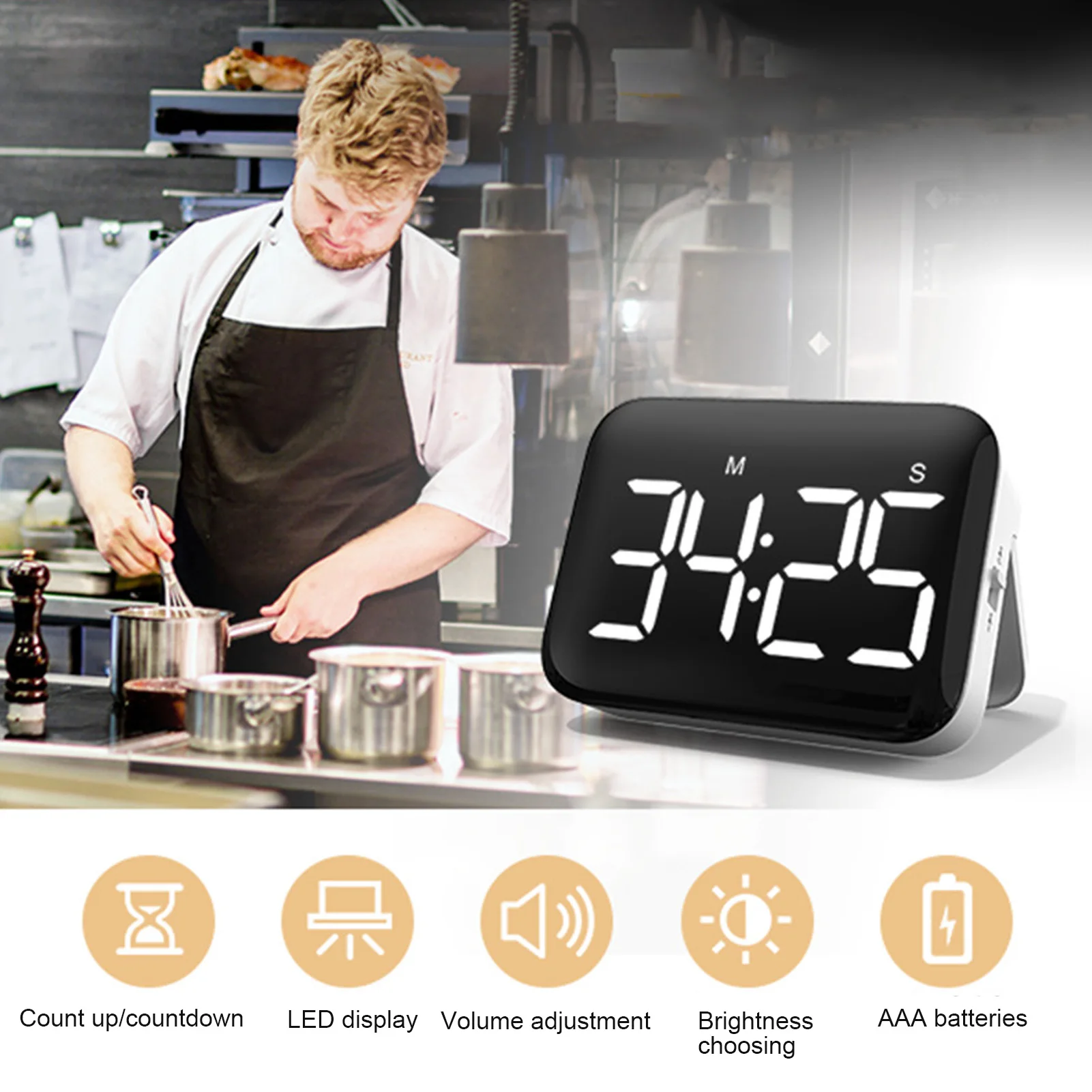 Digital Kitchen Timer Digital Timer Household Kitchen Cooking Time Manager Single Event Timepiece for Classroom Kitchen Library