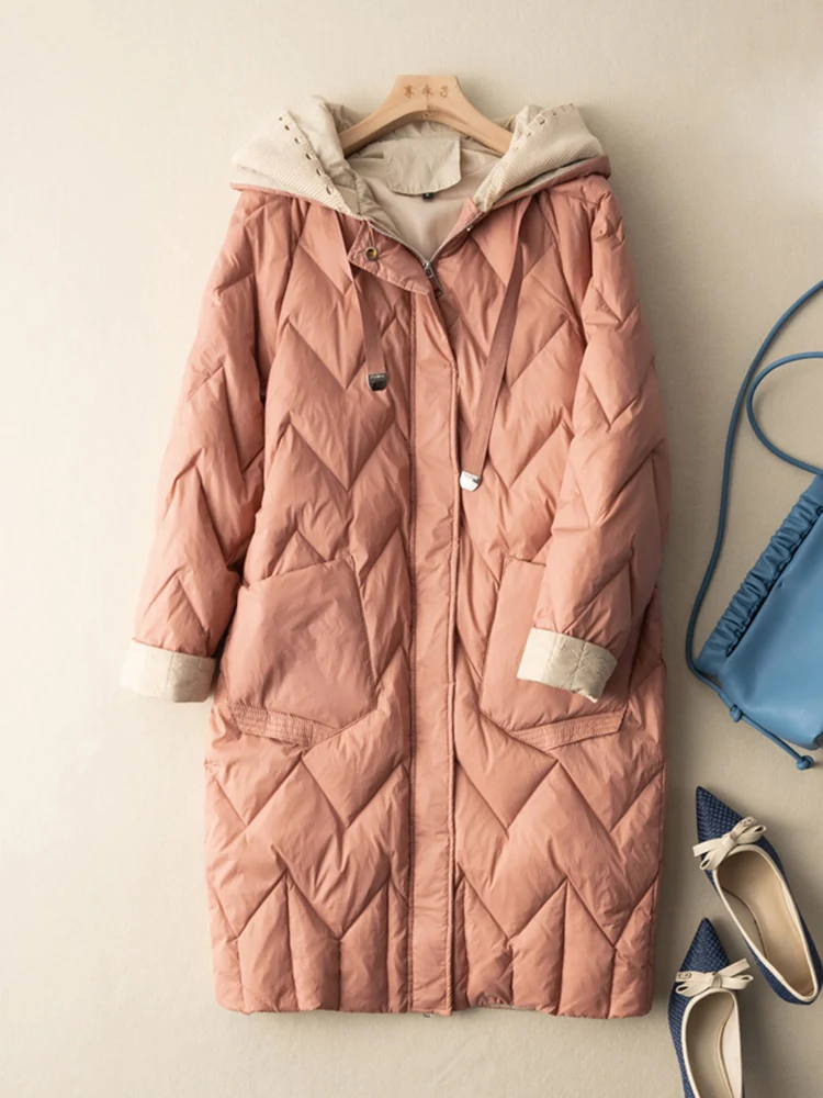 2023 Winter Long Duck Down Jacket Women Quilted Warm Oversize Thick Hooded Coat Fashion Casual Patchwork For Autumn
