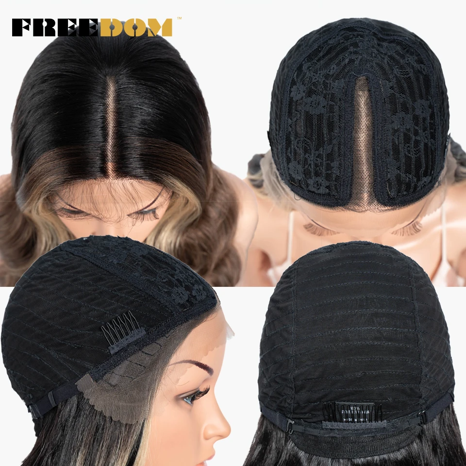 Lace front wig lace wigs synthetic wigs womens synthetic wigs FREEDOM 13X4 synthetic lace front wigs body wave ombre blonde brown ginger lace wigs for black women heat resistant cosplay