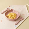 3PCS Silicone Baby Tableware Snack Dishes Soft Spoon Fork Cartoon Bear Plate Solid Color Baby Food Storage Suction Lunch Box 5