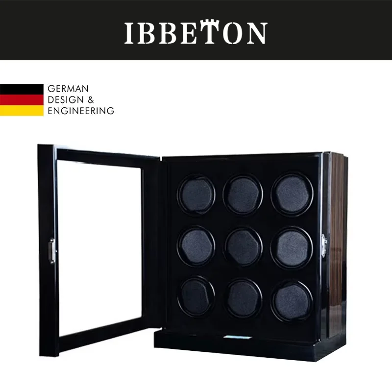 IBBETON 스마트 터치스크린 2슬롯 5단 속도 조절 원목 시계 와인더 보석함 (직사각형 디자인, 자동 와인딩)