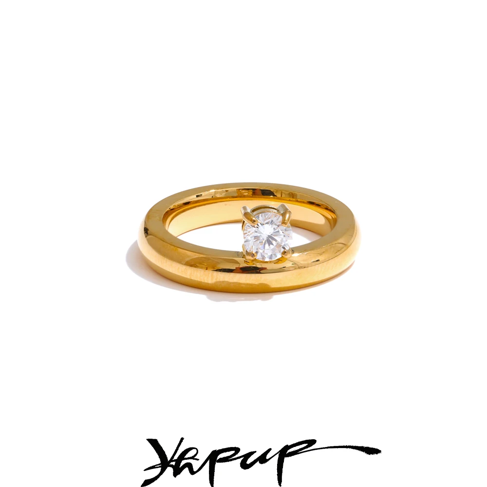 Yhpup Delicate Shiny Cubic Zirconia Round Polished Ring for Women