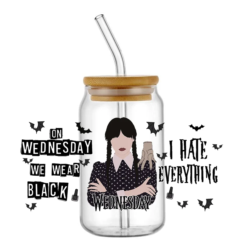 Trending Coffee Design Transfer Sticker DIY UV DTF Wraps Waterproof Transfer Cups Label Wednesday Girl