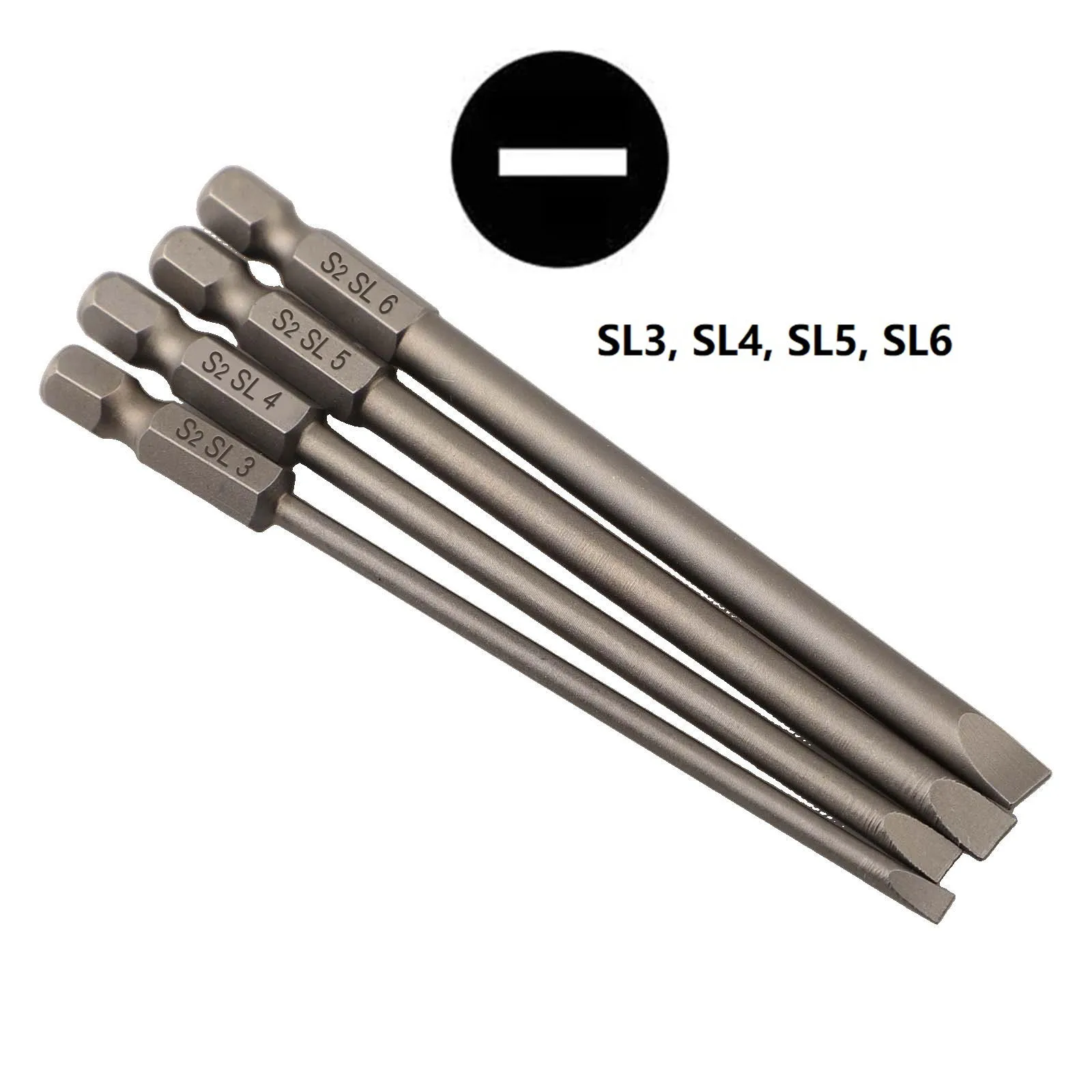 4pcs Magnetic Screwdriver Bits 100mm Alloy Steel 1/4 Hex Shank Long For Torx Cross Slotted Hex Head Slotted Tip
