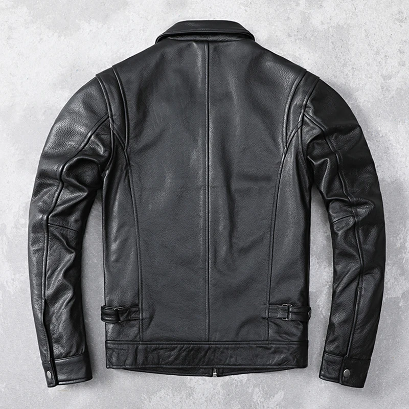 Men Real Cowhide Leather Jacket Slim Spring Autumn Asian Size 6XL