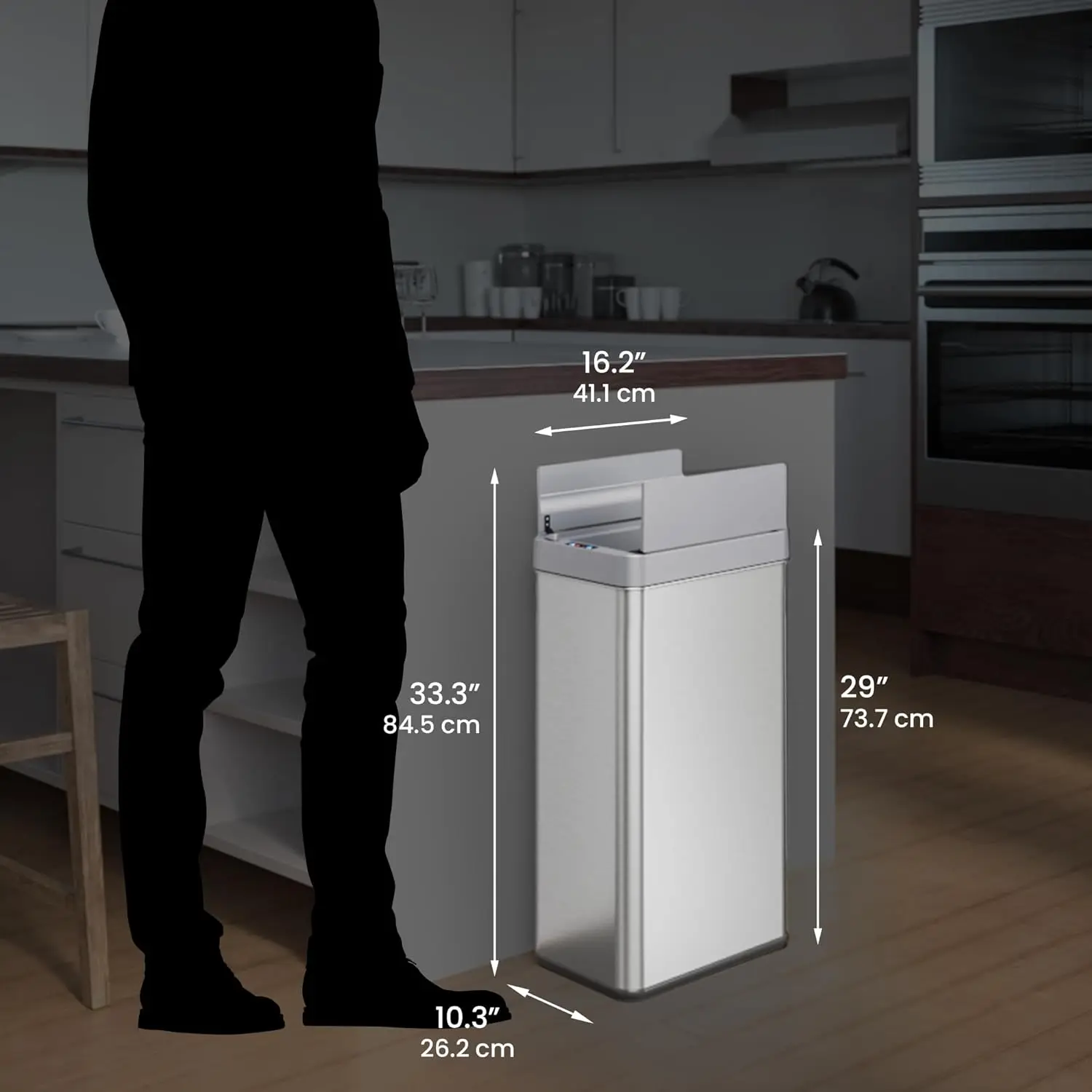 18 Gallon Wings Open Kitchen Trash Can with Lid and Odor Filter, Dog Proof Lid Lock 68 Liter Slim Stainless Stee