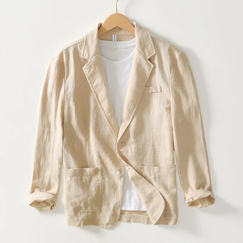 100% Linen Suit 20 Spring New Striped Casual Spring Summer Thin Linen Jackets for Men Clothing Loose Simple Streetwear Men FY803