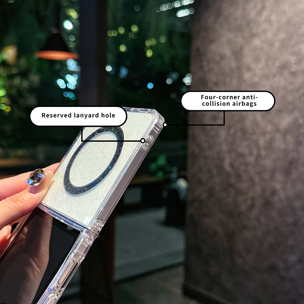 Glitter Stars Magnetic Shockproof Transparent Case with Wireless Charging Compatibility