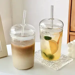 18.6oz 540ML Drinking Glasses Can Shaped Glass Cups with Bamboo