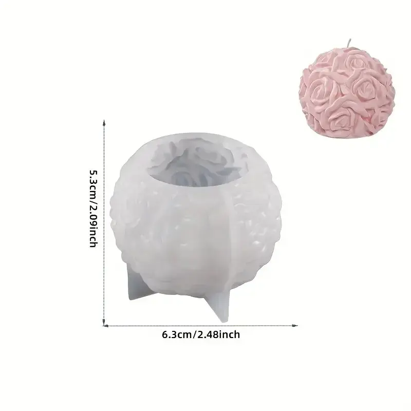 Silicone Candle Mold 3D Rose Ball Valentine's Day Casting Mold Creative Elegant Flower Candle Holder Suitable For DIY Can