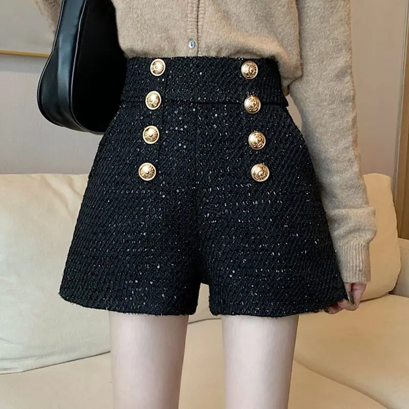 French Style Women Shorts Spring Autumn High Waisted A-line Short Casual Pants