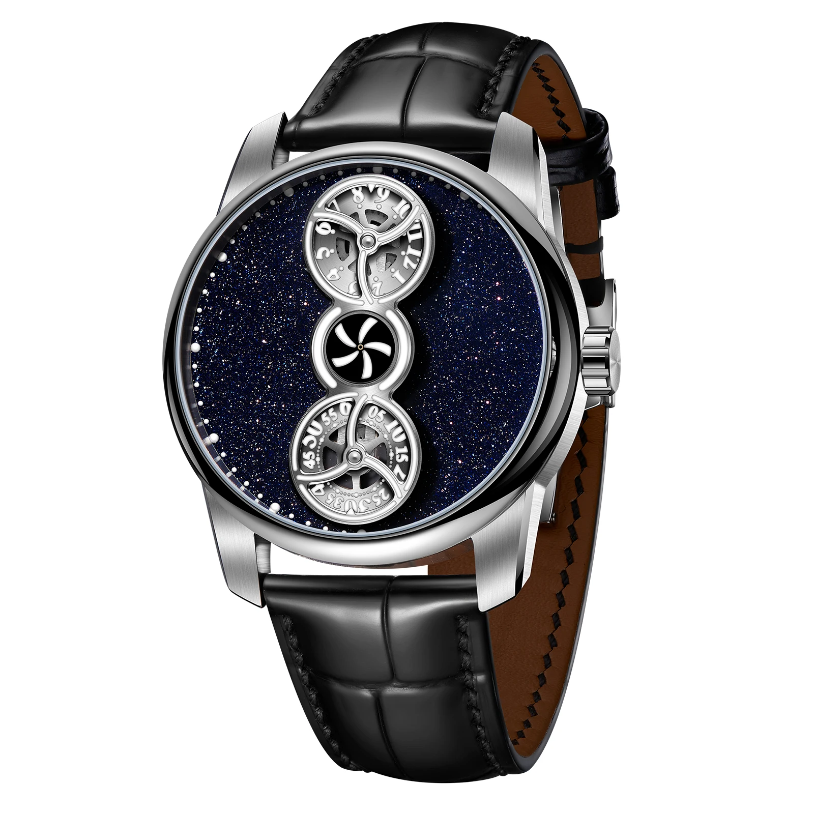 

OBLVLO Men Automatic Watch 41MM Luxury Mechanical Wristwatch Luminous 50M Waterproof Sapphire Rotatable 2 Small Dial & Big Hand
