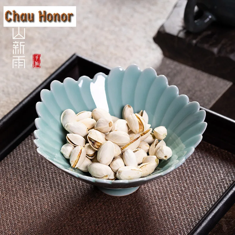 Longquan Celadon Salix Leaf Fruit Dishes Retro Pastry Plate Dessert Candy Dish Household Plates for Food for Tea Supplies Gift