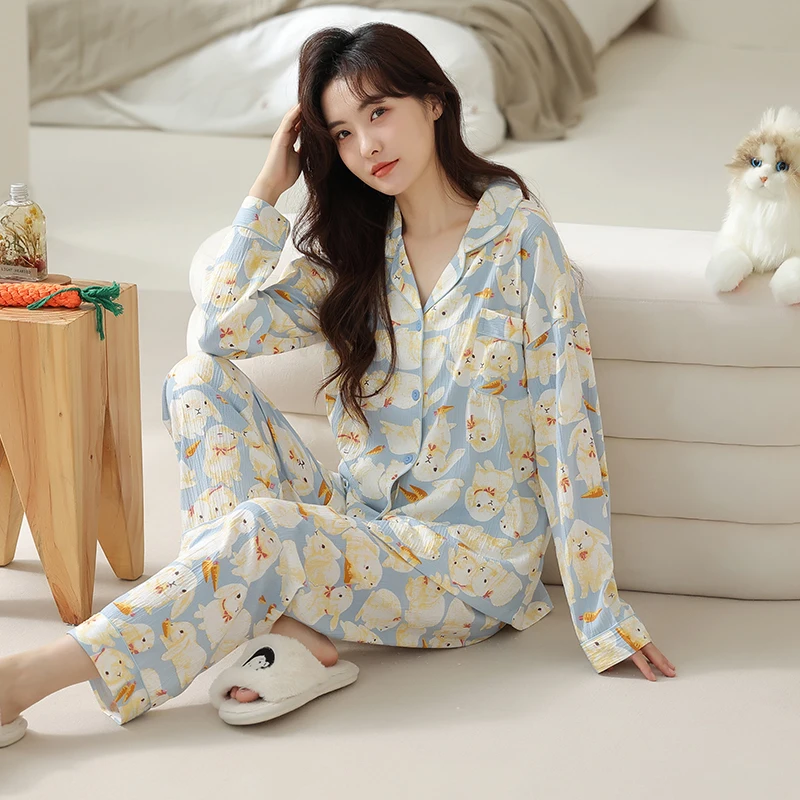 

Animal cartoon cotton pajama sets for women autumn long sleeve pajamas cardigan pyjama female long pants homewear pijamas mujer