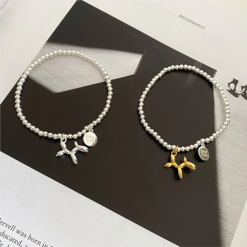 Silver Color Beads Chain Balloon Dog Bracelet for Women Ladies Fashion Cute Puppy Pendant Chain Party Jewelry Birthday Gifts
