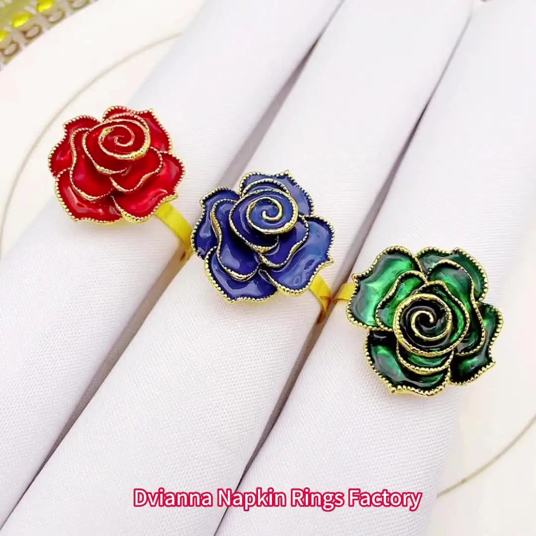 6Pcs Hanukkah Napkin Rings Blue Rose Flower Napkin Holder Metal