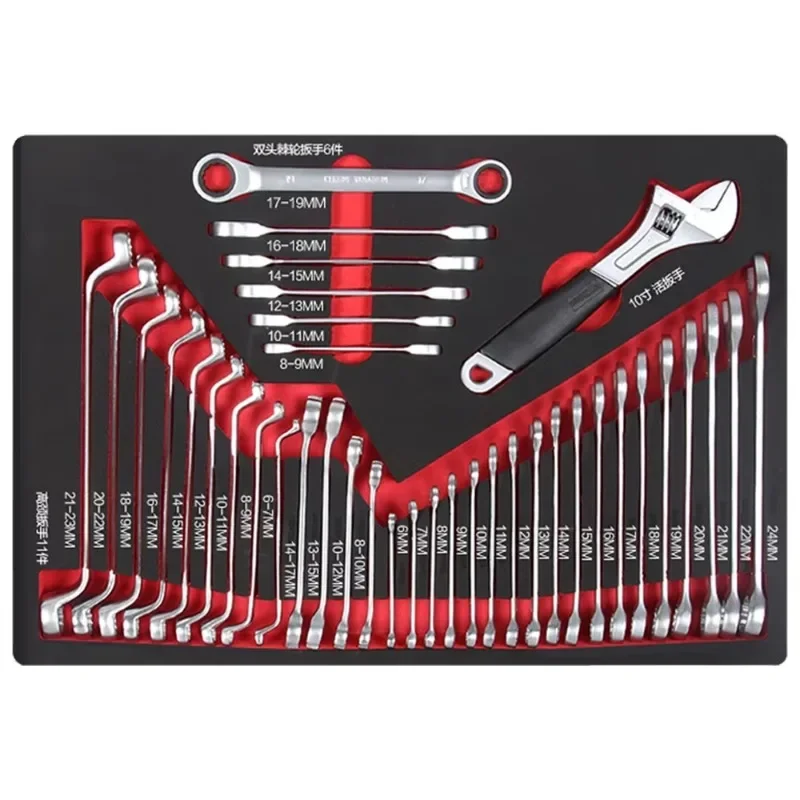 Auto repair lockable seven-drawer red tool cabinet with five hand tool sets for garage storage 6