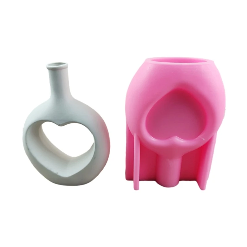 

N58F Silicone Flowerpots Mold DIY Concrete Moulds Heart Shaped Hand-Making Jar Moulds