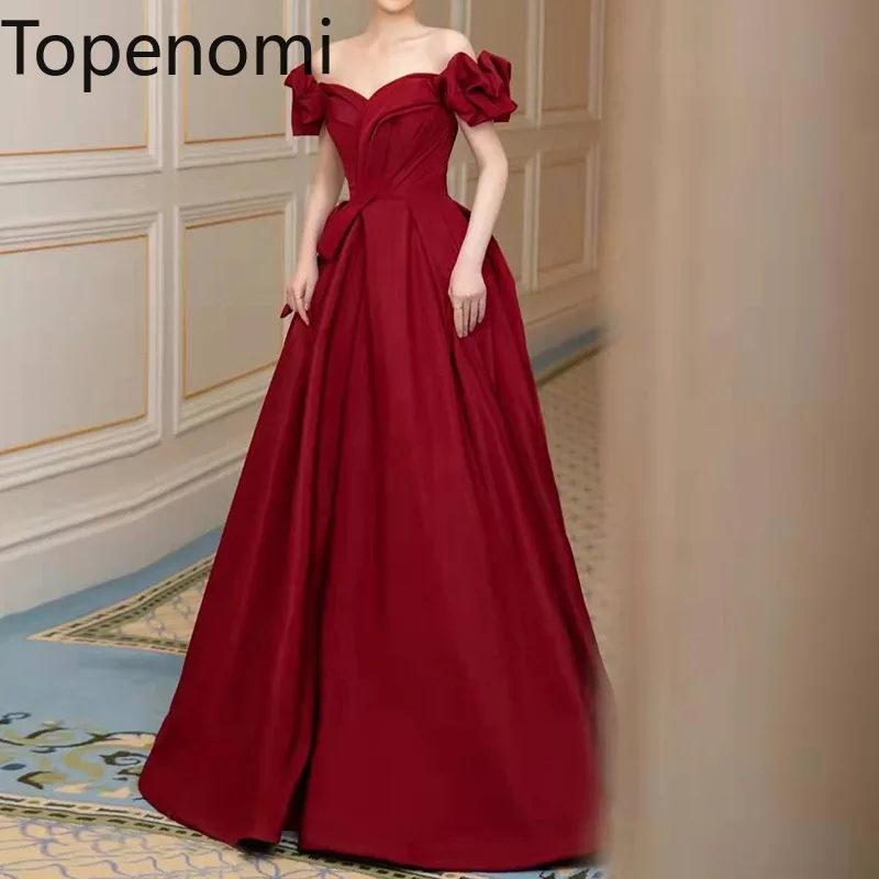 

Topenomi Red Off Shoulder Princess Wedding Dress Bridal Gown 2024 New Waist Engagement Toast Party Dresses Elegant Evening Robes