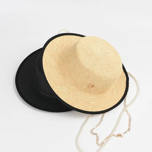 New Wide Brim Summer Hat for Women Flat Top Pearl Chain Straw Hat Sun Hat  Beach Hat Sun Protection Jazz Hat Kentucky Derby Hat - AliExpress