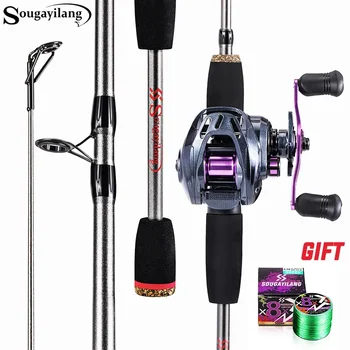 Sougayilang Fishing Rod Combo 1.7m Carbon Fiber Casting Rod and Baitcasting Reel with Free Pe Line As Gift Max Drag 8kg for Bass 1