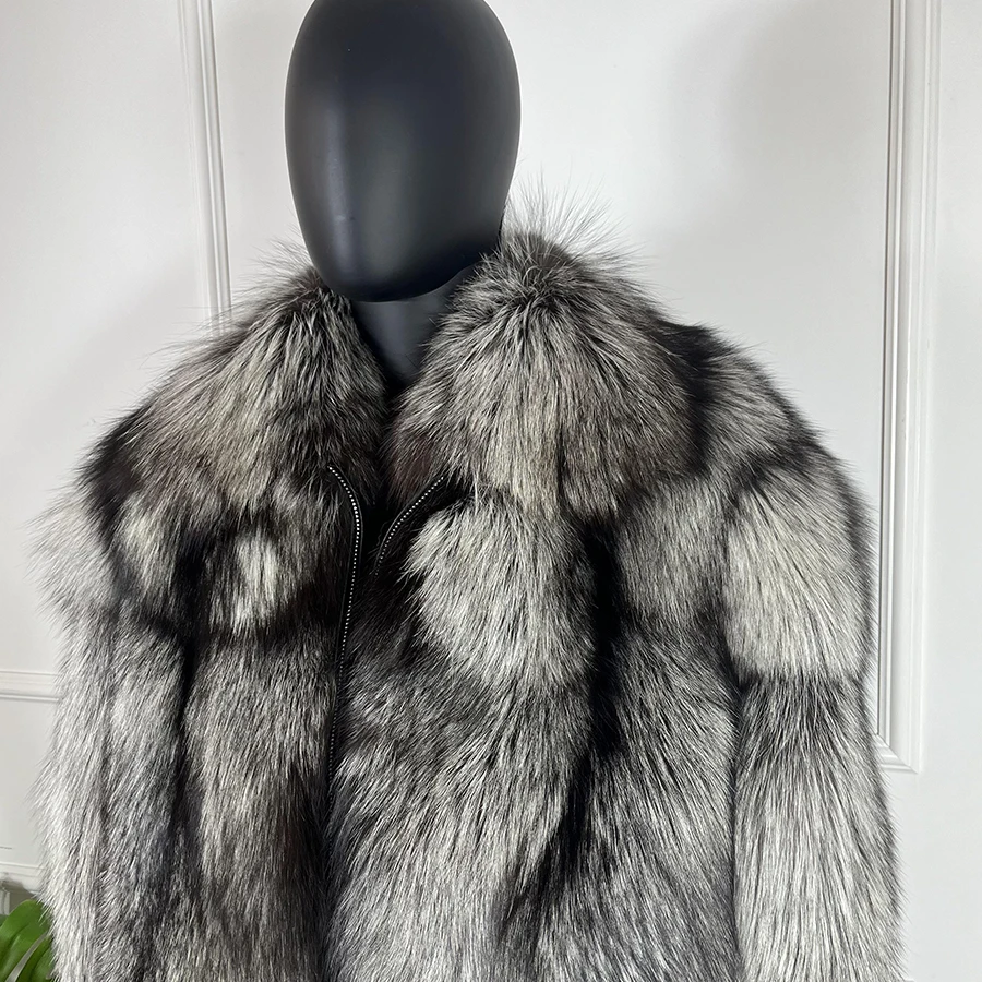 Men's Winter Jacket Real Sliver Fox Fur Coat With Lapel Short Fox Fur Jackets Luxury Brands Real Fur Coats
